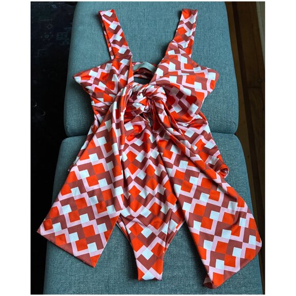 Silvia Tcherassi "Canobbio" Deep-V One Piece Swimsuit | Sz S | Geometric Rouge - Picture 3 of 7